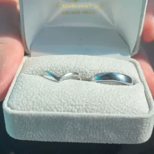 Our bands! (L: 14k white gold, R: tungsten)