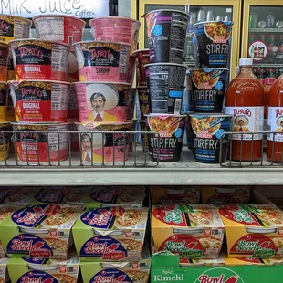 Instant Noodles and huge bottles of tapatio if you want even more tapatio flavor with your noodles