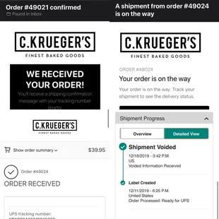 Proof of order that was never shipped.