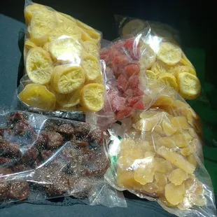 Dehydrated lemons Ginger lemon   Dehydrated strawberries  &amp; my all time favorite  rock salt plum