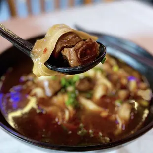红烧肥肠粉/面/刀削面 Chongqing-style Pork Intestine Noodle Soup | $14.95 (mildly spicy)