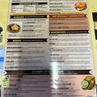 Menu: omelettes, lunch and dinner