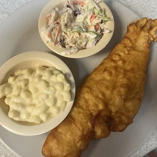 beer battered haddock served with Mac and cheese and coleslaw, only available on fridays
