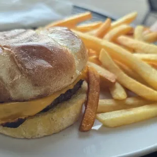 Plain cheeseburger with fries