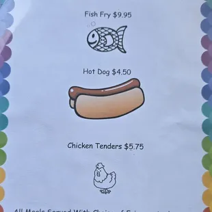 Kids menu as of 8/9/2024
