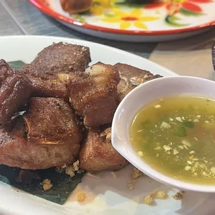 Riblets. Forgot to take a photo of the veggie roll, but you get one in the background. Don&apos;t sleep on it!