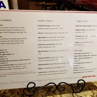 Breakfast menu