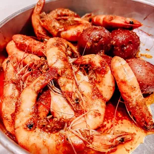 a bowl of cooked shrimp
