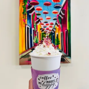 Nutella latte with rose petals. Artwork direct from Colombia, sold and proceeds sent back to artist