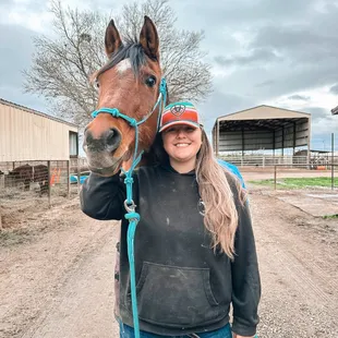 Instructor Brittani and lesson horse spirit!