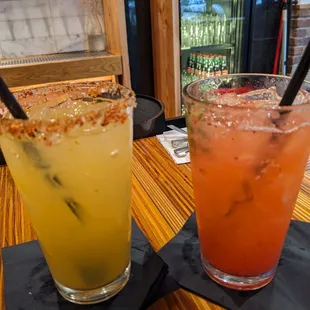 Cadillac margarita and strawberry margarita.