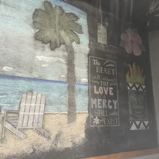 a chalk drawing of a beach scene