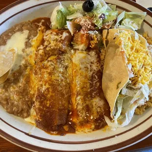 (Dos) 1 Beef Taco, 1 Cheese Enchilada and 1 Chile Relleno Combo- yum