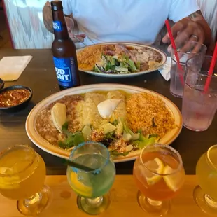 New Flight Margaritas (left to Right)  Mango, Blue Curaçao, Strawberry, &amp; Lime such a fun way to end the work week ! Comfort food