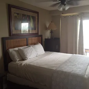 Condo 402 bedroom with comfy bed and giant walk in closet