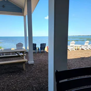 View from our table (table outside under awning, cool breeze)