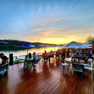 Back deck overlooking a sunset on the Ohio River.