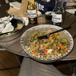 Steak kebabs with rice and mixed veggies