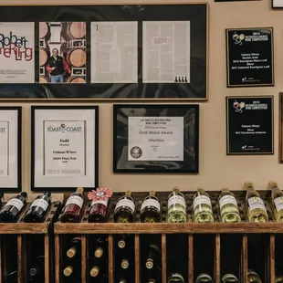 a display of wine bottles