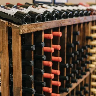 a row of wine bottles