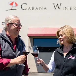 Robert &amp; Rene saluting the new tasting room