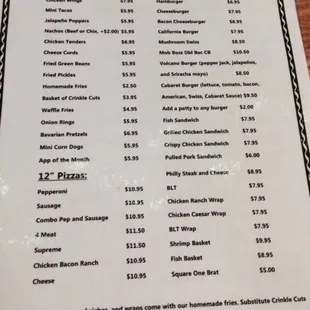 dinner menu