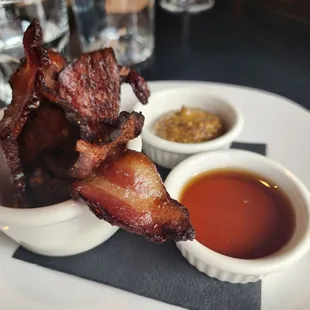 Bucket of bacon with maple syrup