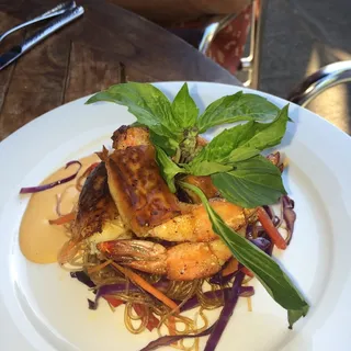 Basil wrapped jumbo white Gulf shrimp