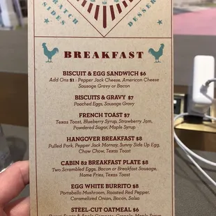 Breakfast menu