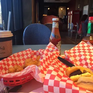 Coffee. Sausage egg and cheese biscuit. Tots.