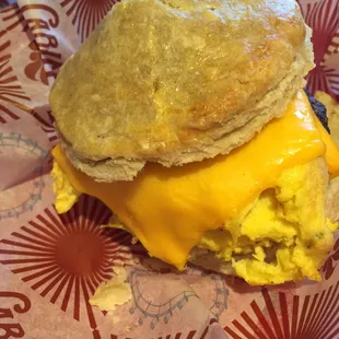 Sausage, egg and cheese biscuit.