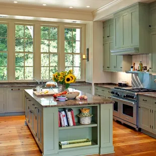 a kitchen with a center island
