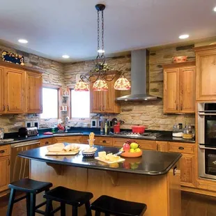 a kitchen with a center island