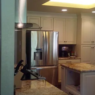 After remodel.  Drawer style Sharpe microwave not yet arrived/installed in island