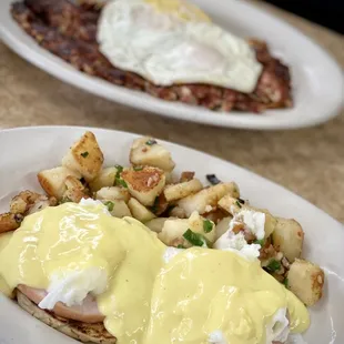 Eggs Benedict + Corned Beef Hash and Eggs