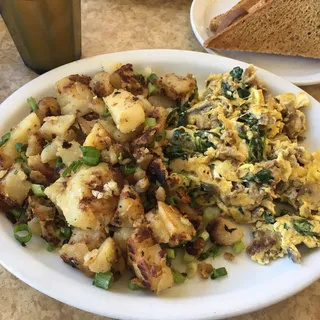 Italian Sausage, Spinach and Mushrooms, Scramble Eggs