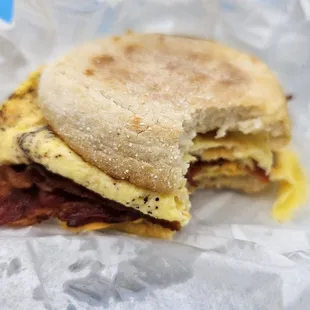 Very tasty bacon, egg and cheese sandwich...