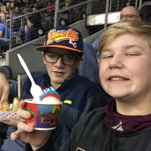 Desserts at Comets game.  Frozen Cheesecake, Italian ice and caramel apples!