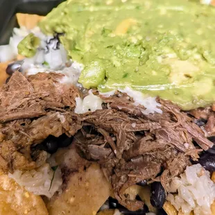 Close up of brisket nachos