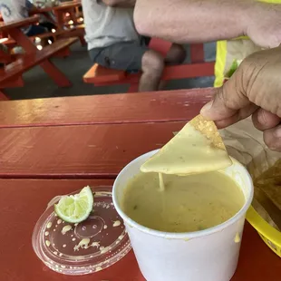 Fresh tortillas and cheese sauce.