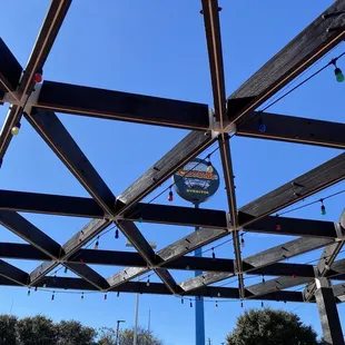 Outdoor patio and fun sign