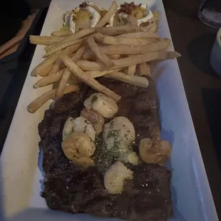 Ribeye and shrimp (shrimp were not that good). Steak on point!