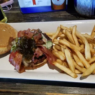 The peanut butter and jalapeno jelly bacon burger.  Delicious!