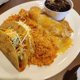 Two crispy beef taco and Chile relleno