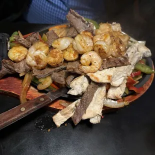 Fajitas with steak and shrimp