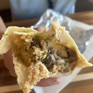 Inside steak burrito
