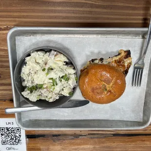 Grilled chicken sandwich and potato salad
