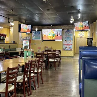 Inside has lots of TVs to watch the game