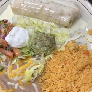 Chimichanga burrito with rice and beans