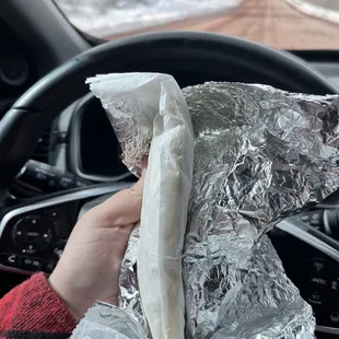 Bacon egg cheese and green chile burrito